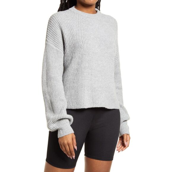 BP Nordstrom Womens Size XXS Ribbed Crop Crewneck Sweater in Grey Heather‎ NEW - Picture 1 of 10